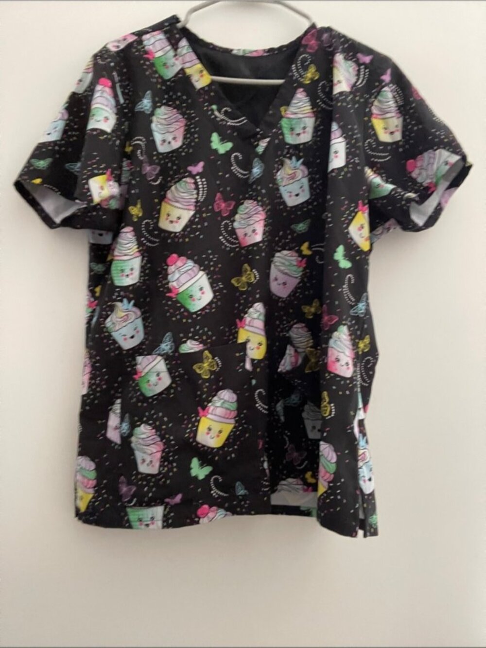 Black Cupcake & Butterfly Print Top